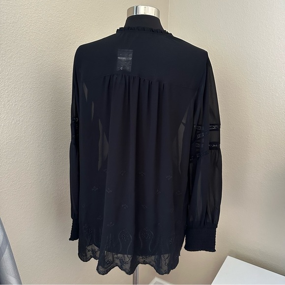 NWT Torrid Chiffon Ruffle Collar Eyelet Embroidered Black Blouse - Picture 11 of 15